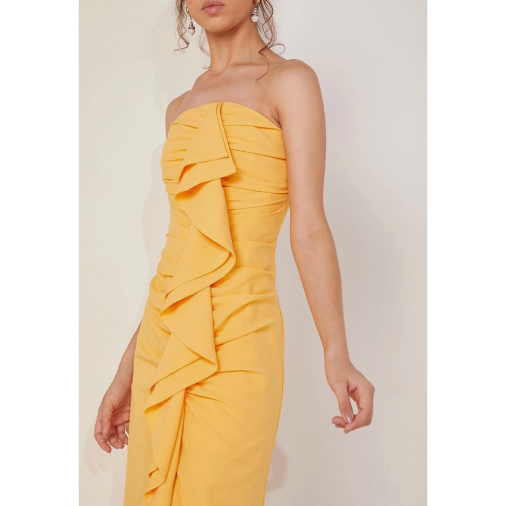 C/Meo Collective Womens Strapless Ruffle Dress M Marigold Yellow Wedding Guest - Picture 3 of 10